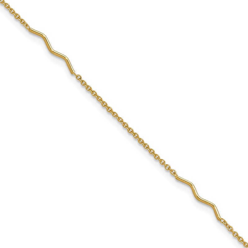 14K Polished Wavy Bar 9in Plus 1in ext. Anklet