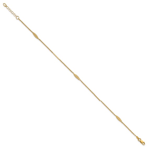 Leslie's 14K Bar and Textured Oval 9 inch Plus 1 inch Extender - Total 10 inch Anklet