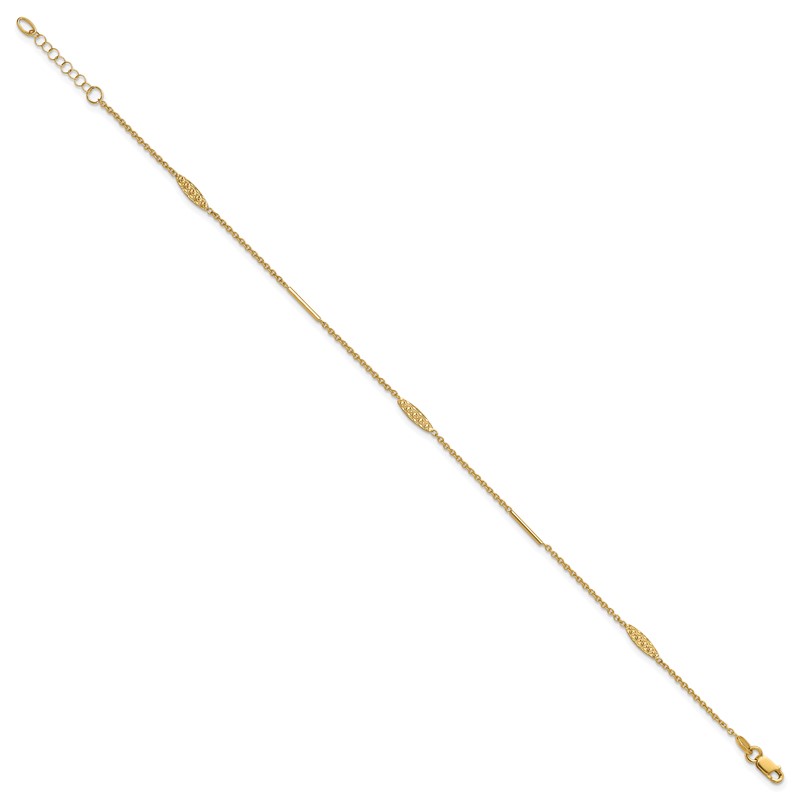 14K Polished and Dia-cut 9in Plus 1in ext. Anklet