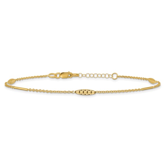 Leslie's 14K Bar and Textured Oval 9 inch Plus 1 inch Extender - Total 10 inch Anklet