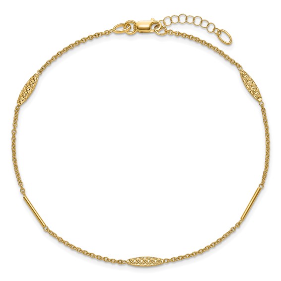Leslie's 14K Bar and Textured Oval 9 inch Plus 1 inch Extender - Total 10 inch Anklet
