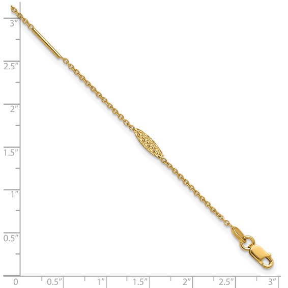 Leslie's 14K Bar and Textured Oval 9 inch Plus 1 inch Extender - Total 10 inch Anklet