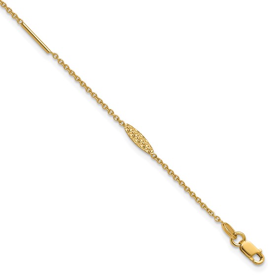 Leslie's 14K Bar and Textured Oval 9 inch Plus 1 inch Extender - Total 10 inch Anklet