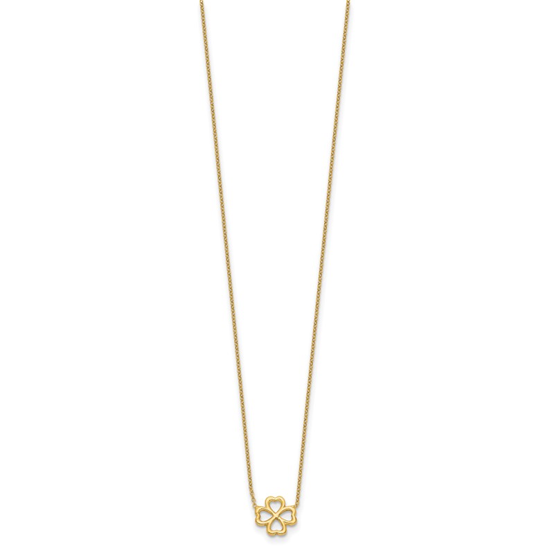 14K Polished 4-Leaf Clover w/2in ext. Necklace