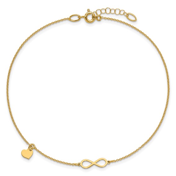 Leslie's 14K Infinity and Dangle Heart 9 inch Plus 1 inch Extender - Total 10 inch Anklet