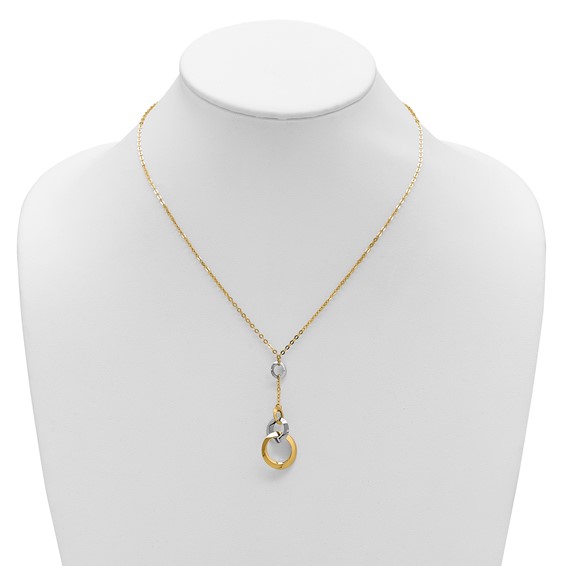 Leslie's 14K Two-tone Polished Circle Link Accent w/1in ext. Necklace
