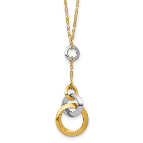 Leslie's 14K Two-tone Polished Circle Link Accent w/1in ext. Necklace