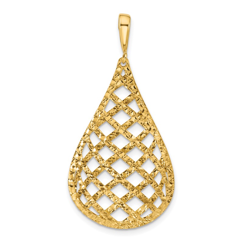 14K Polished and Diamond-cut Teardrop Pendant