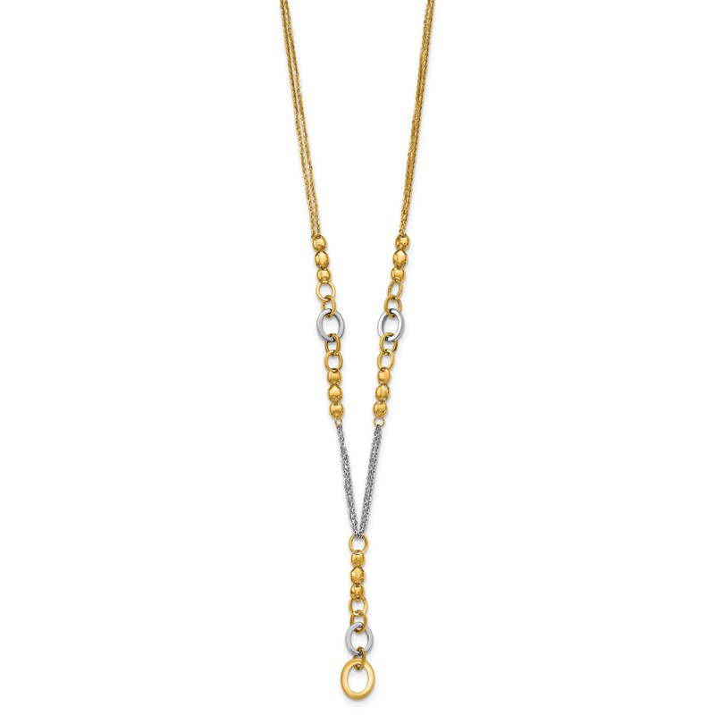 14K w/White RH Polished Fancy 2-Strand Oval Link Necklace