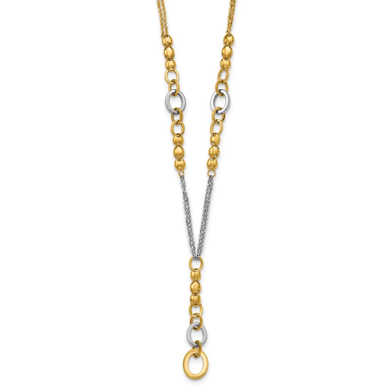 14K w/White RH Polished Fancy 2-Strand Oval Link Necklace