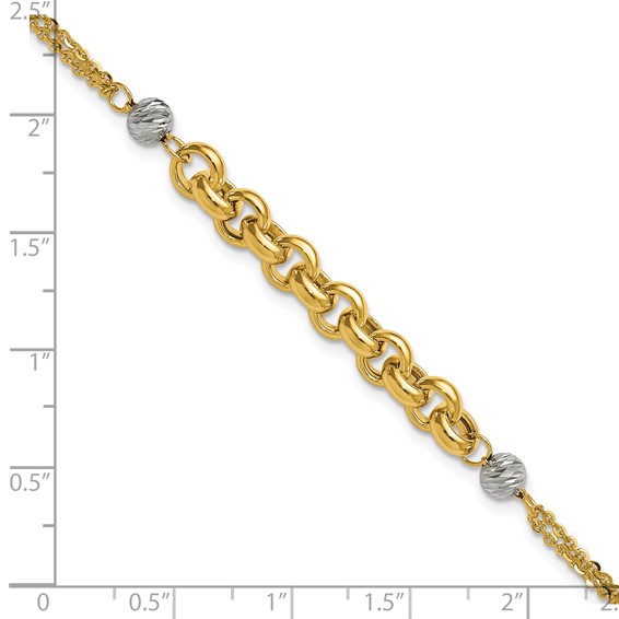 Leslie's 14K w/White Rhodium Polished D/C 2-Strand Rolo Link Bracelet