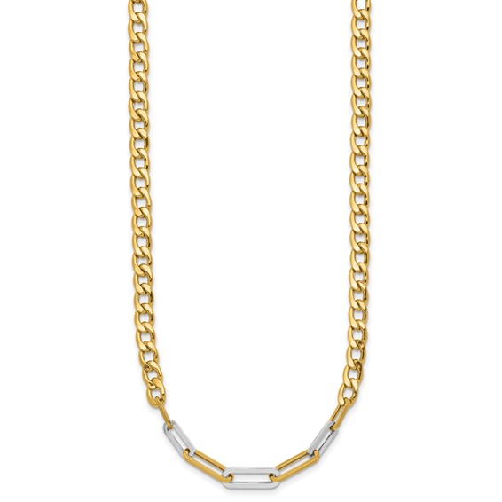 Leslie's 14K w/White RH Polished Curb and Paperclip Link Necklace