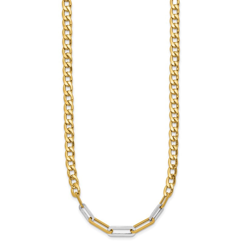 14K w/White RH Polished Curb and Paperclip Link Necklace