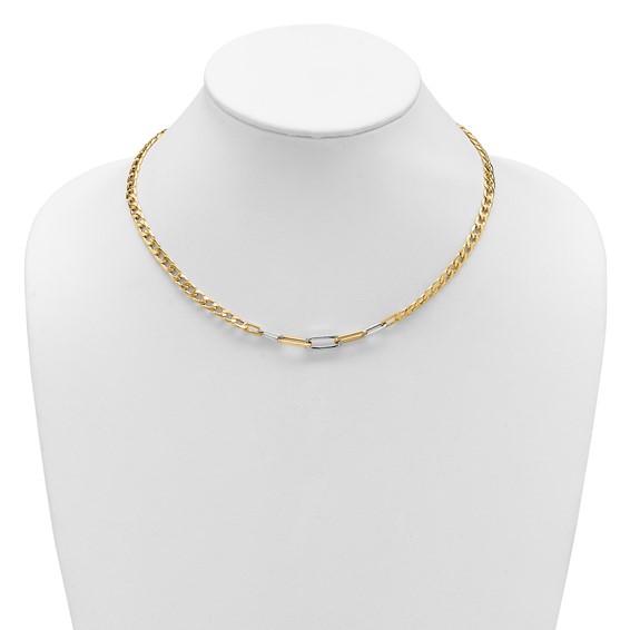 Leslie's 14K w/White RH Polished Curb and Paperclip Link Necklace