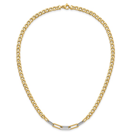 Leslie's 14K w/White RH Polished Curb and Paperclip Link Necklace