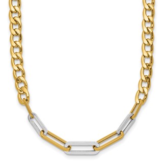 Leslie's 14K w/White RH Polished Curb and Paperclip Link Necklace