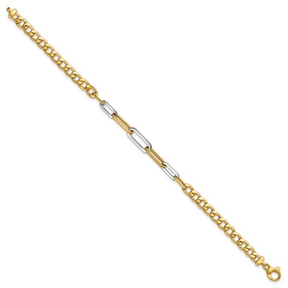 Leslie's 14K w/White Rhodium Polished Curb and Paperclip Link Bracelet