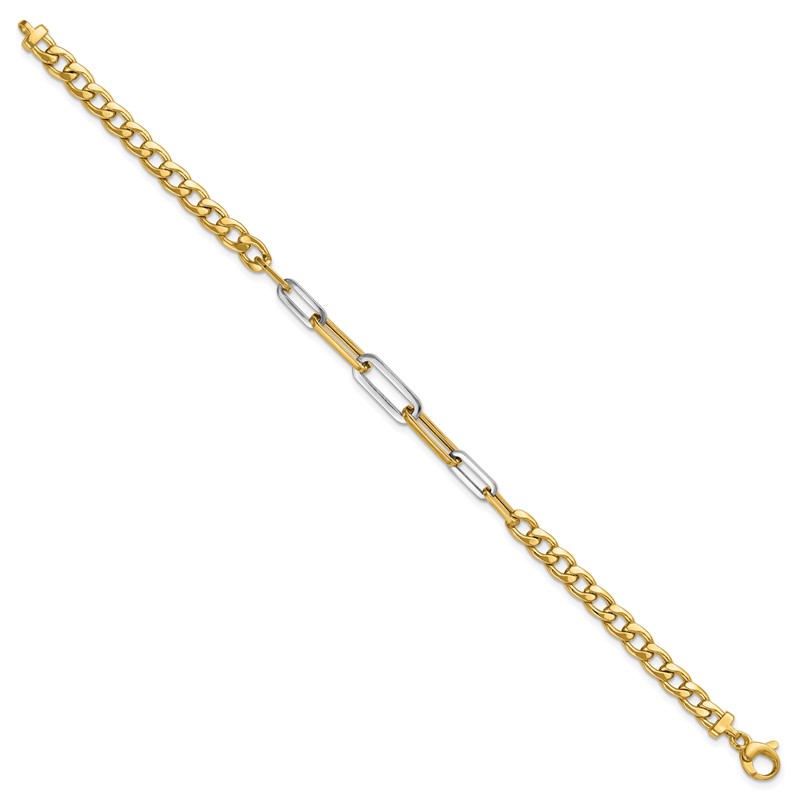 14K w/White Rhodium Polished Curb and Paperclip Link Bracelet
