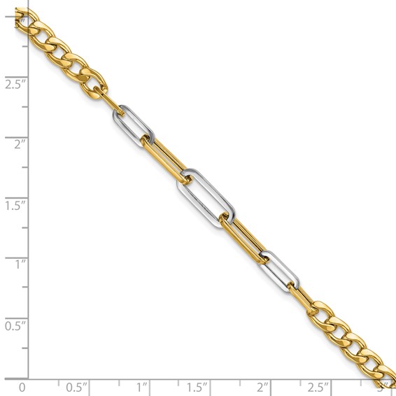 Leslie's 14K w/White Rhodium Polished Curb and Paperclip Link Bracelet