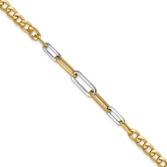Leslie's 14K w/White Rhodium Polished Curb and Paperclip Link Bracelet