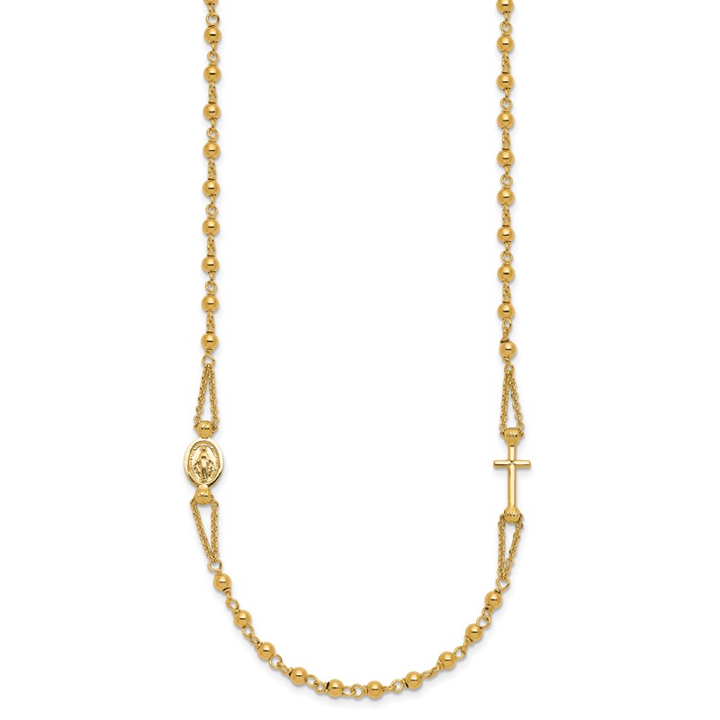 14K Polish/Dia-cut/Beaded Religious Rosary Style Necklace