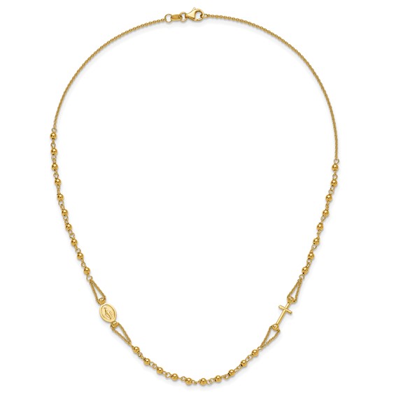 Leslie's 14K Polish/Dia-cut/Beaded Religious Rosary Style Necklace