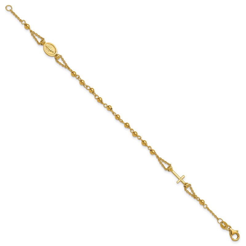 14K Polished Diamond-cut / Beaded Religious Rosary Style Bracelet