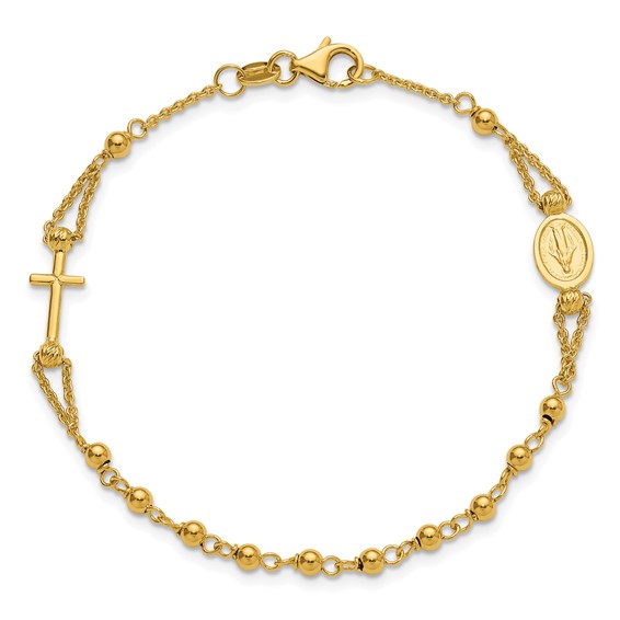 Leslie's 14K Polished Diamond-cut / Beaded Religious Rosary Style Bracelet