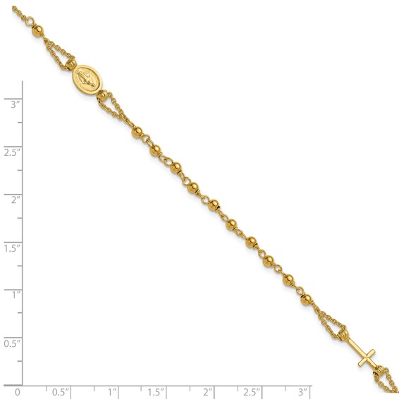 Leslie's 14K Polished Diamond-cut / Beaded Religious Rosary Style Bracelet