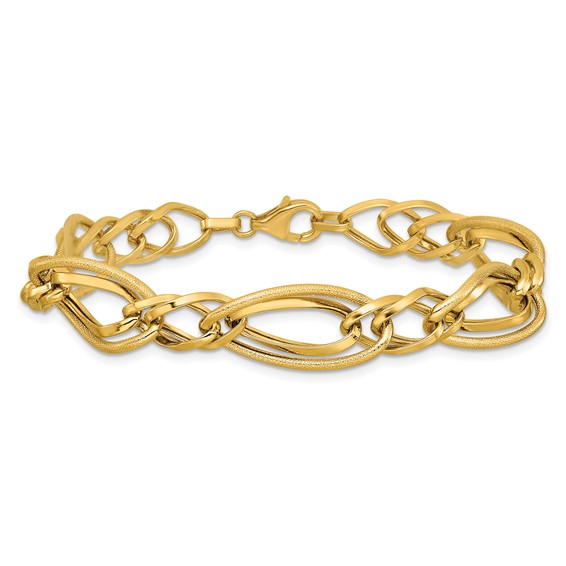 Leslie's 14K Polished and Textured Fancy Link Bracelet