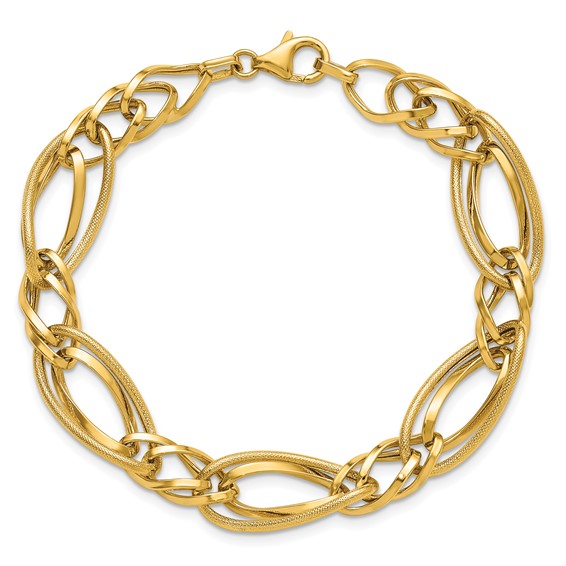Leslie's 14K Polished and Textured Fancy Link Bracelet