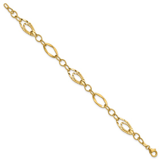 Leslie's 14K Polished and Wavy Textured Fancy Link Bracelet
