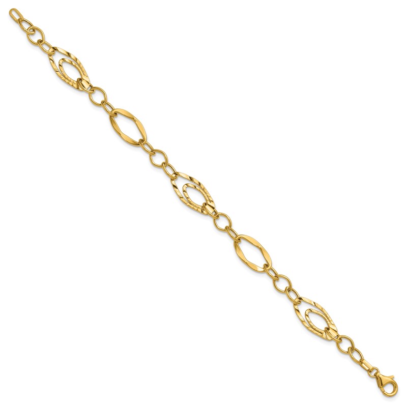 14K Polished and Wavy Textured Fancy Link Bracelet