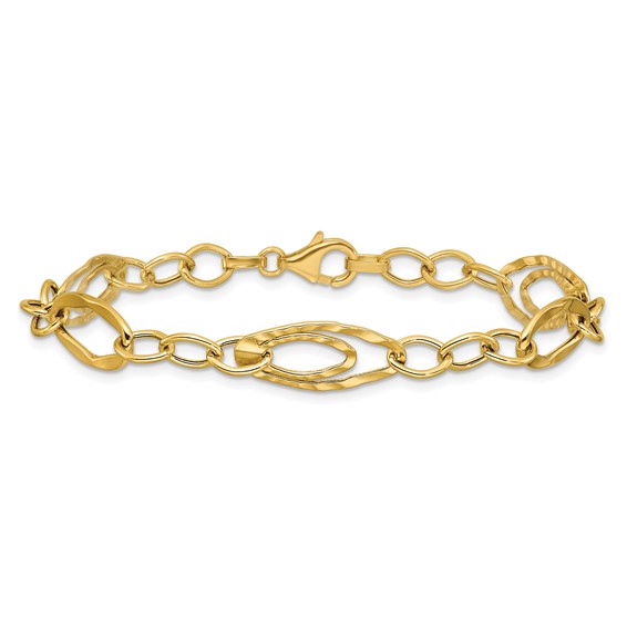 Leslie's 14K Polished and Wavy Textured Fancy Link Bracelet