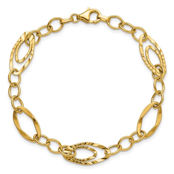 Leslie's 14K Polished and Wavy Textured Fancy Link Bracelet