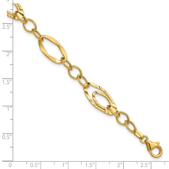 Leslie's 14K Polished and Wavy Textured Fancy Link Bracelet