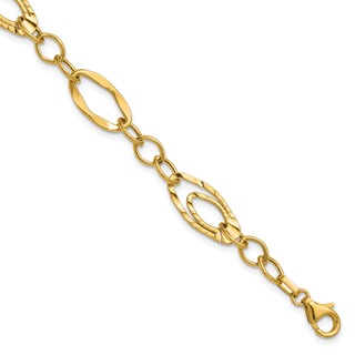 Leslie's 14K Polished and Wavy Textured Fancy Link Bracelet