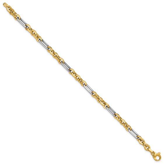 Leslie's 14K w/White Rhodium Polished Cable and Paperclip Link Bracelet