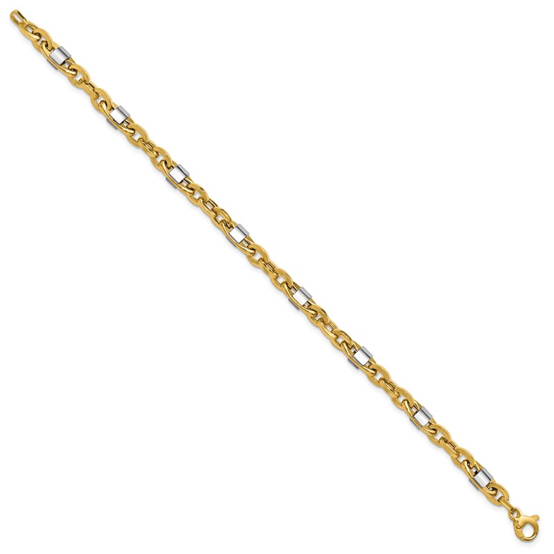 14K w/Wht Rhodium Polished Fancy Oval Men's Link Bracelet