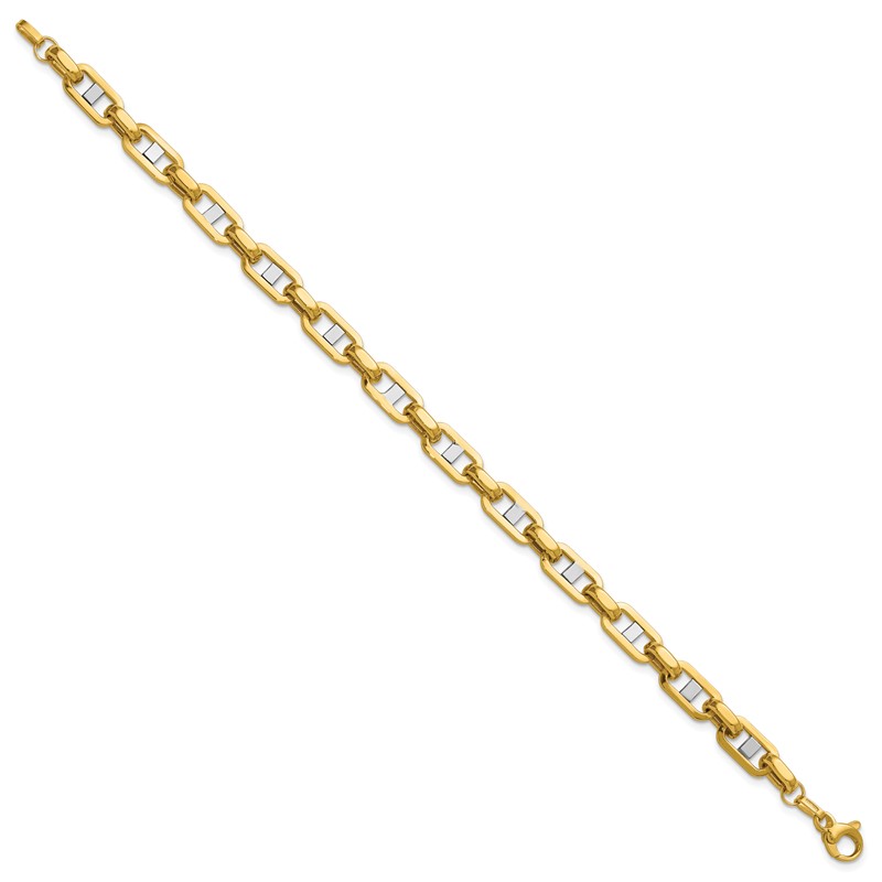 14K w/Wht RH Polished Fancy Flat Anchor Men's Link Bracelet