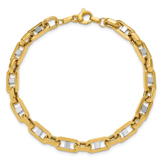 Leslie's 14K w/Wht RH Polished Fancy Flat Anchor Men's Link Bracelet