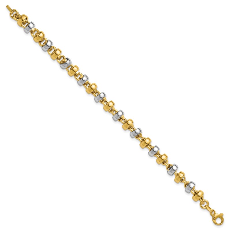 14K w/Wht Rhodium Polish Moveable Beaded Link Bracelet