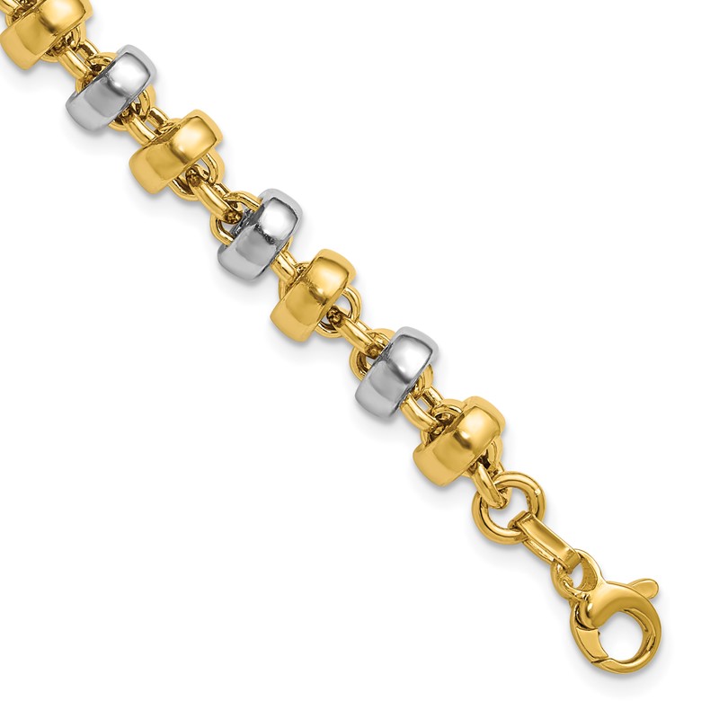14K w/Wht Rhodium Polish Moveable Beaded Link Bracelet
