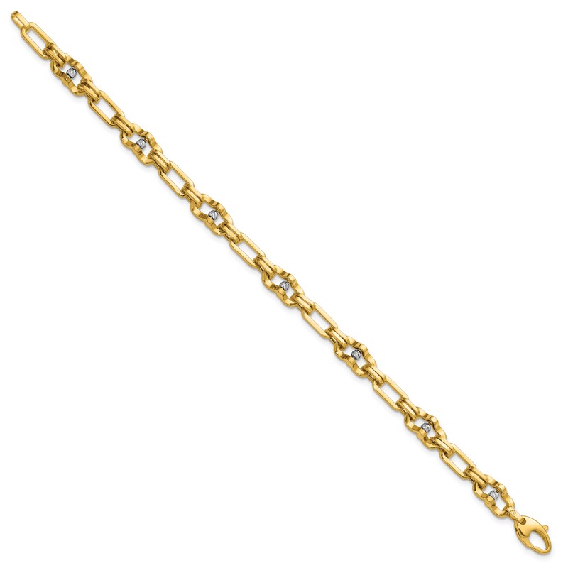 14K w/Wht RH Polished D/C Moveable Beaded Link Bracelet