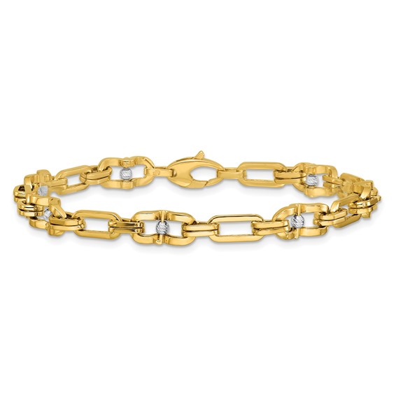 Leslie's 14K w/Wht RH Polished D/C Moveable Beaded Link Bracelet