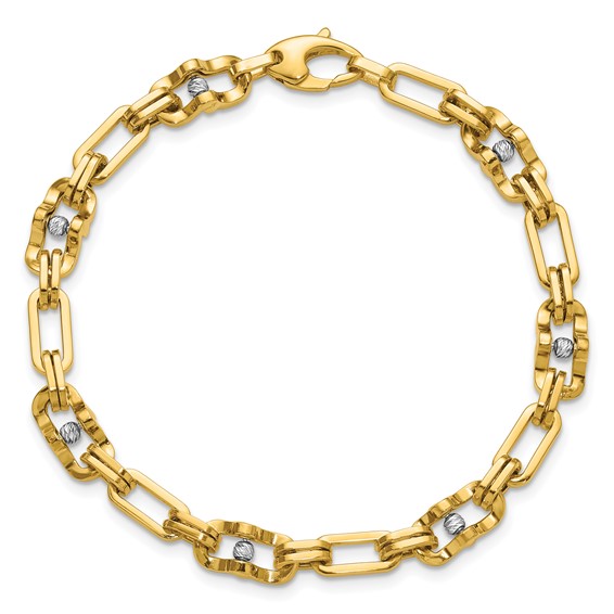 Leslie's 14K w/Wht RH Polished D/C Moveable Beaded Link Bracelet