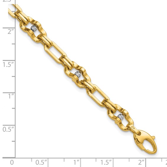 Leslie's 14K w/Wht RH Polished D/C Moveable Beaded Link Bracelet