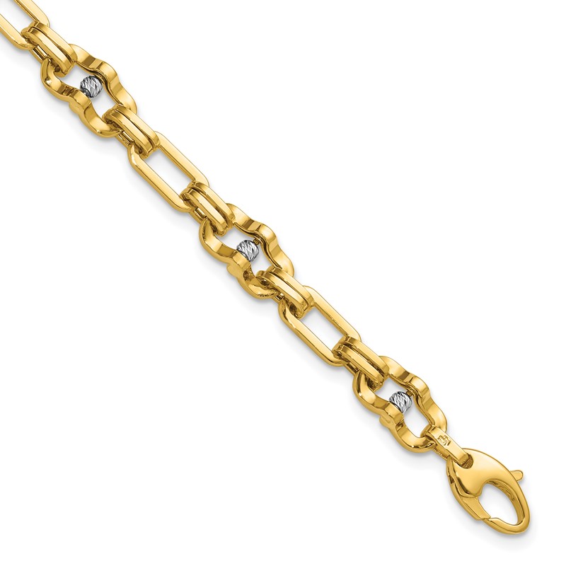 14K w/Wht RH Polished D/C Moveable Beaded Link Bracelet