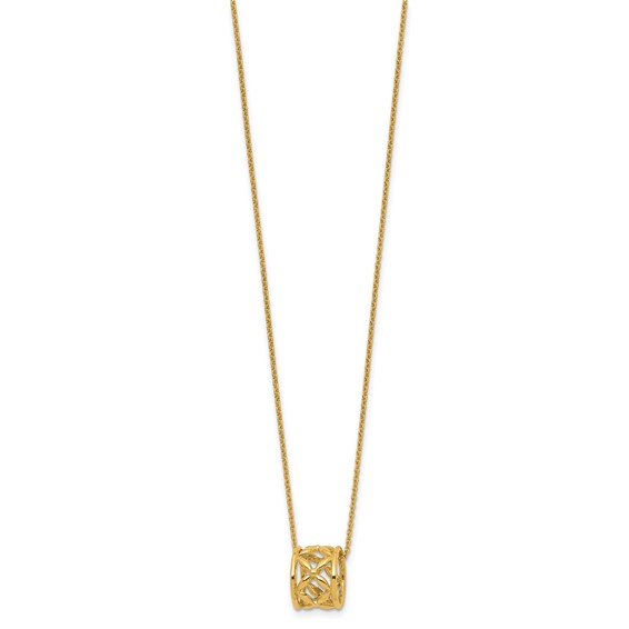 Leslie's 14K Polished Floral Bead with 1 Inch Ext. Necklace