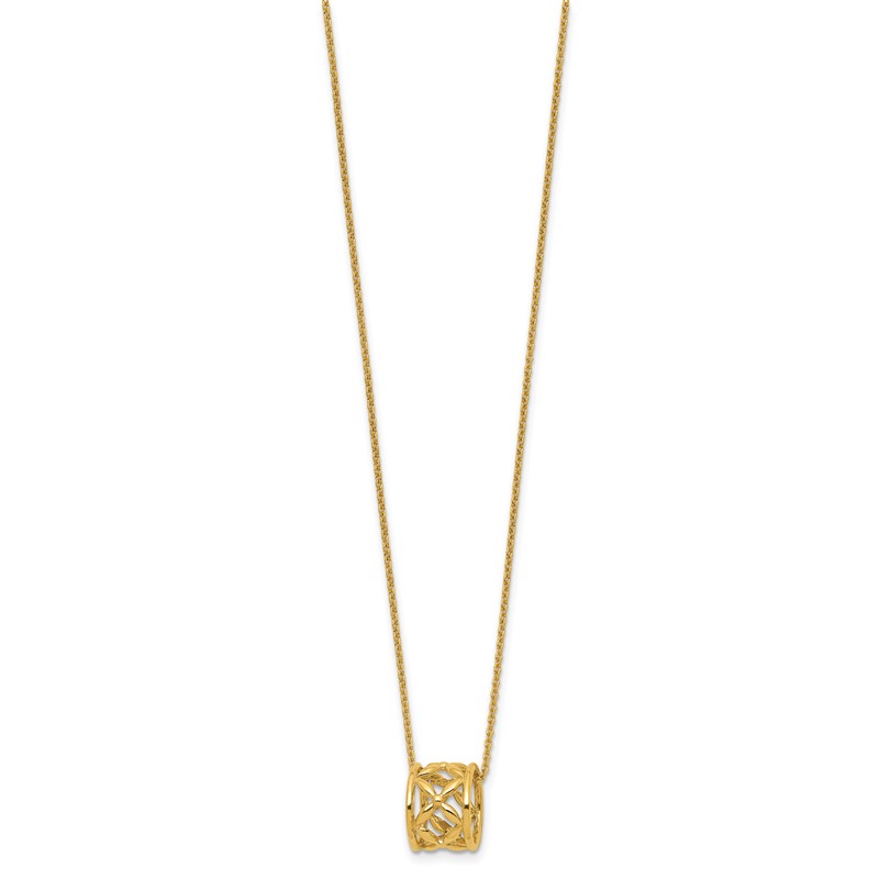 14K Polished Floral Bead with 1 Inch Ext. Necklace